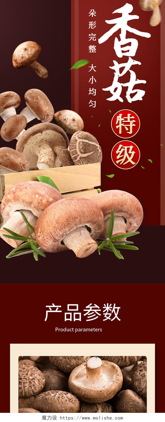 电商咖色淘宝蘑菇香菇蔬菜详情模板节假日促销模板土特产香菇美食蔬菜